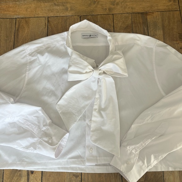 Handmade Tops - Up-cycled Cropped White Button Down with Oversized Bow